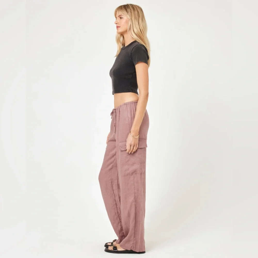 L*Space Sundown Dusty Pink Linen Cargo Pants Wide Leg Boho Coastal XL NWT - Picture 2 of 12